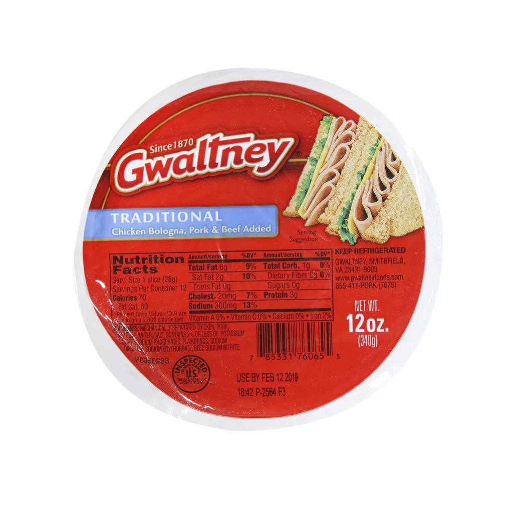 Gwaltney Meat Bologna, 16/12oz pack (Lr:20, Pt:160)							

