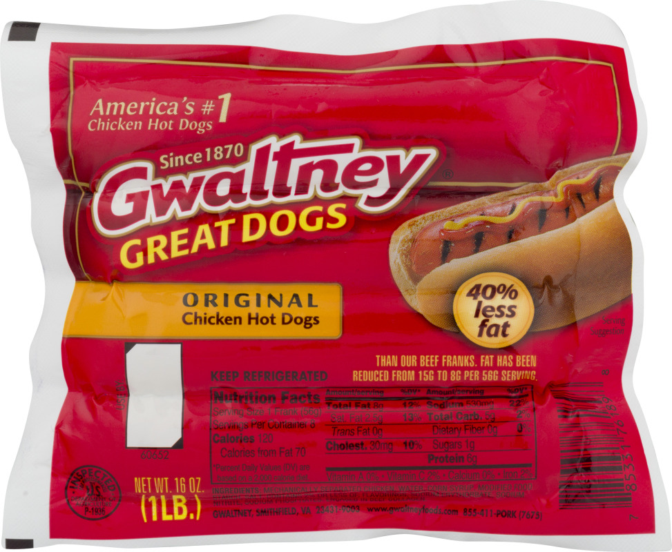 Gwaltney, Chicken, Great Dogs Frank, 12-16oz, Pack (Lr:17, Pt:153)							
