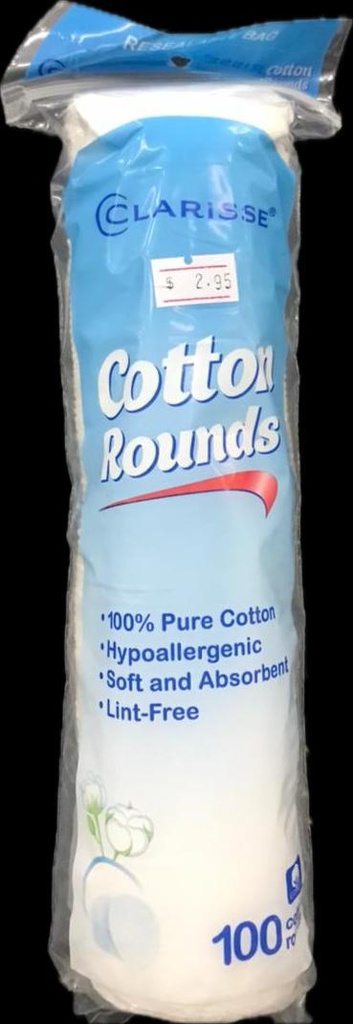 CLARISSE COTTON PADS 100 COUNT  ROUND PADS 
