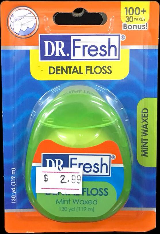 DR. FRESH FLOSS 130 YD MINT WAXED DENTAL FLOSS