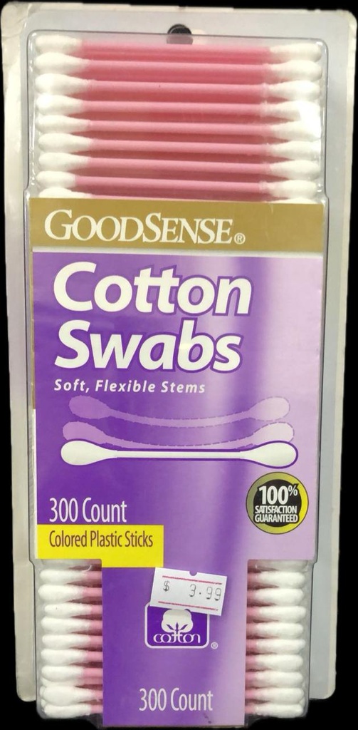 GOODSENSE COTTON SWABS PLASTIC  300 CT ASSORTED COLORS (cs/24)